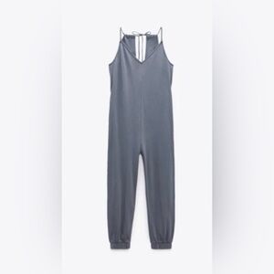 Zara Blue Cotton Jumpsuit